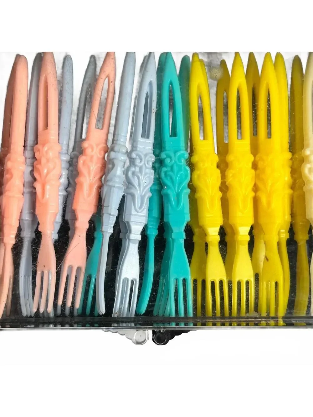 Vintage Plastic Cocktail Forks Set with Decorative Handles